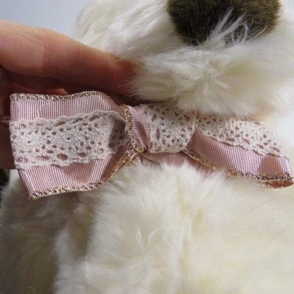 White Soft Bear with Pink Wired Ribbon & Lace Bow Valentine's Gift - Picture 5 of 11